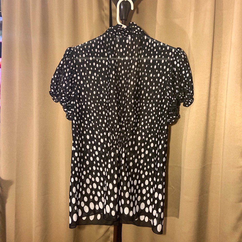 White Polka Dot Sheer Ruffled Blouse - Picture 3 of 3